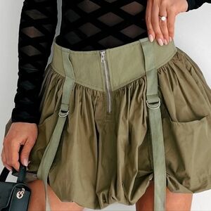 BABY PINK Women's Bubble Skirt Large Olive Y2K Micro Mini Strap Detail Boho